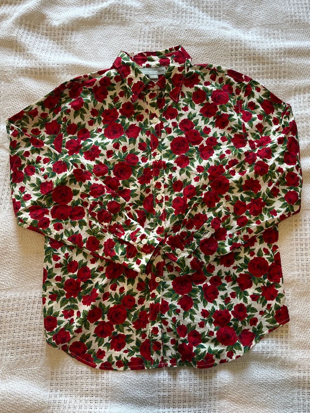 Jones New York Red Rose Print Button-Down Shirt